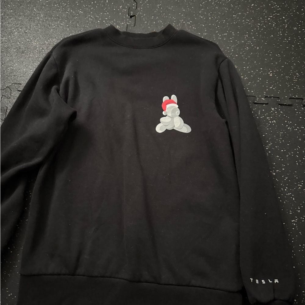 Tesla Black Crewneck Sweater with Ribbed Cuffs
